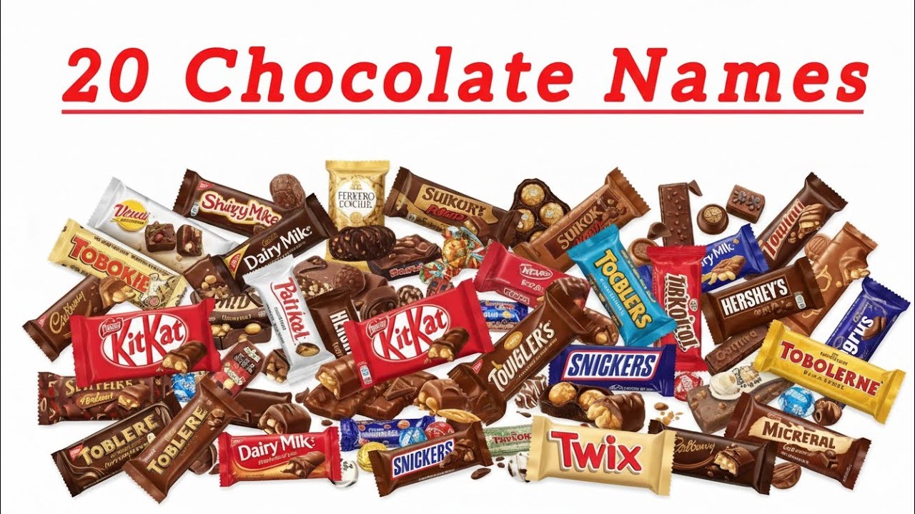 Learn 20 Chocolate Names | English & Hindi Chocolates for Kids | Nursery And LKG Learning