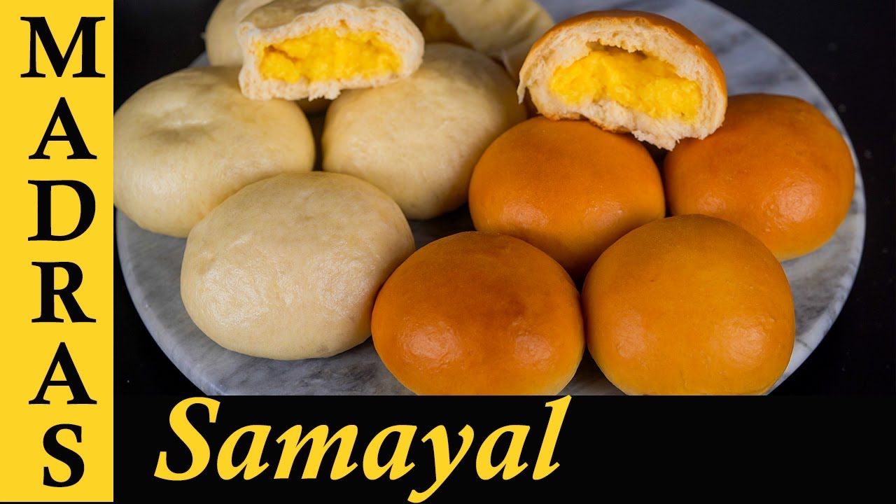 Eggless Custard Cream Bun Recipe in Tamil | Making Cream Buns without Oven in Tamil