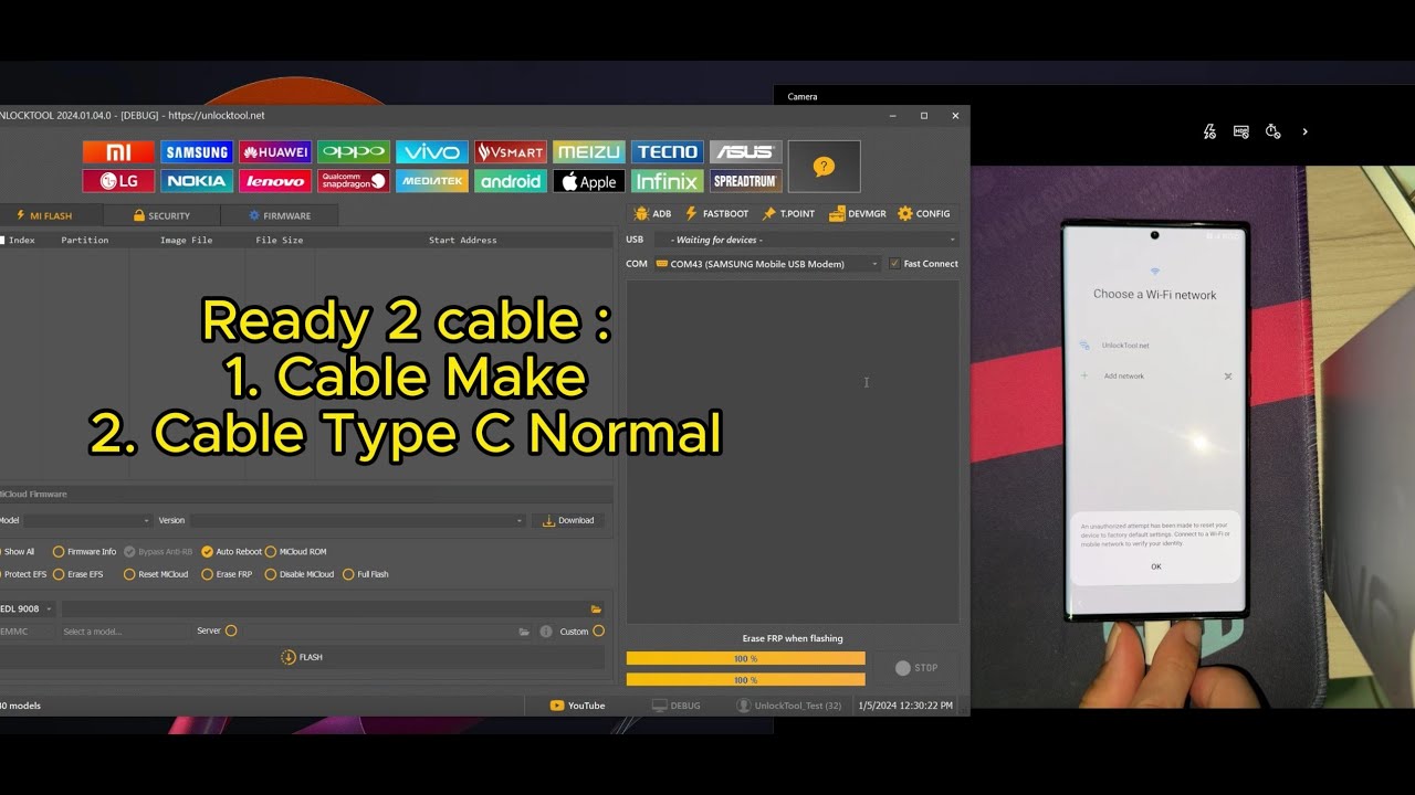 Samsung Note 20 Ultra, Note 20, S23, S23 Ultra, S23 Plus...Guide Boot To EDL By Cable USB UnlockTool