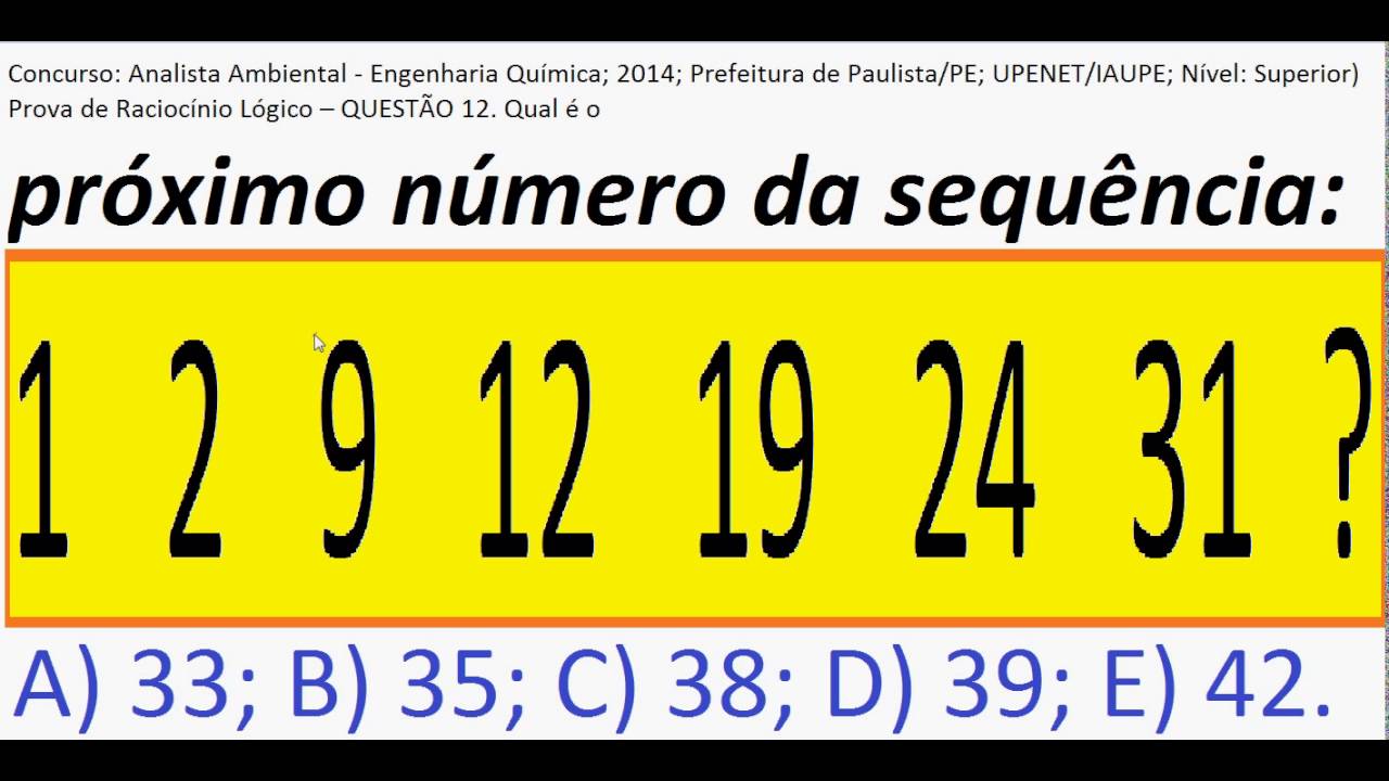 Curso Raciocínio Lógico Sequência de números Teste Psicotécnico Detran Concurso Numeração sequencial
