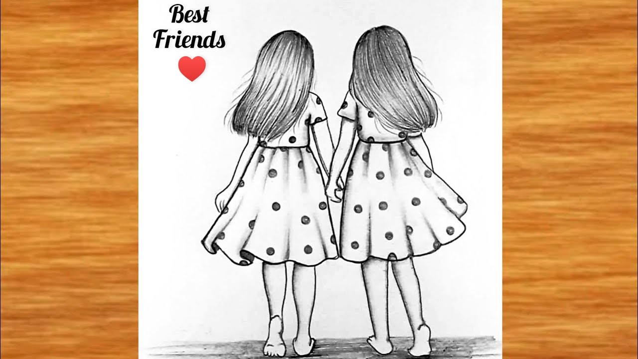 Two girl best friend drawing || girl Friendship Drawing || pencil drawing || bff drawing very easy 