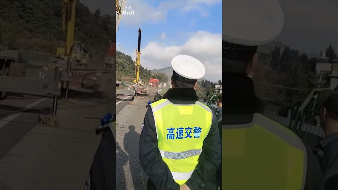 Two cranes accidentally send truck downhill