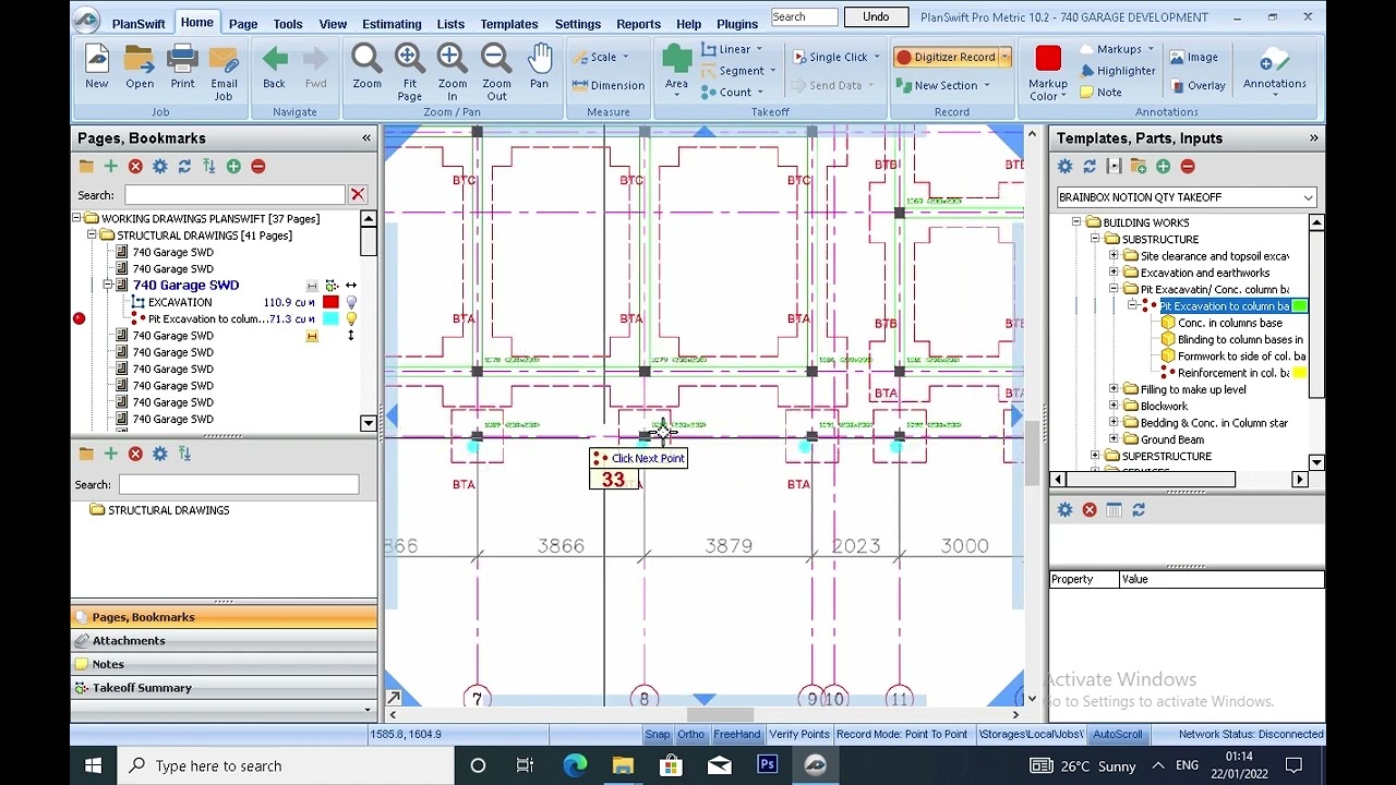 PLANSWIFT TUTORIAL FOR TRENCH & PIT EXCAVATION, CONC IN COL. BASE, FORMWORK & REINFORCEMENT TEMPLATE