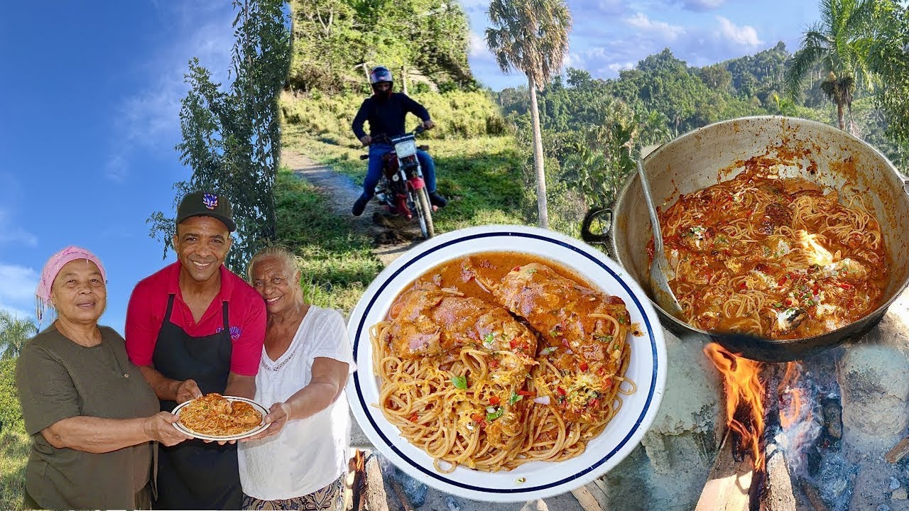 Cocinando Espagueti con Pollo en el Fogón, La Vida del Campo 