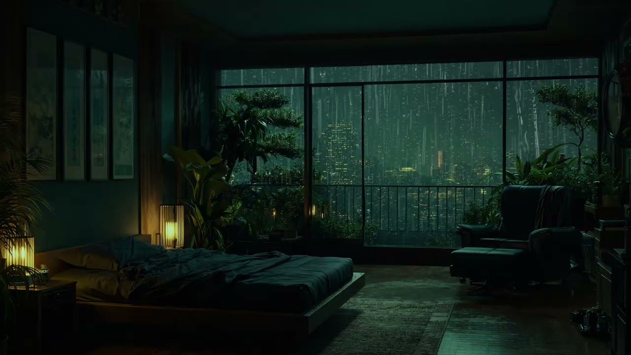 🌧️🛏️ Gentle Rain Through the Window | Dark Cozy Bedroom for Relaxation