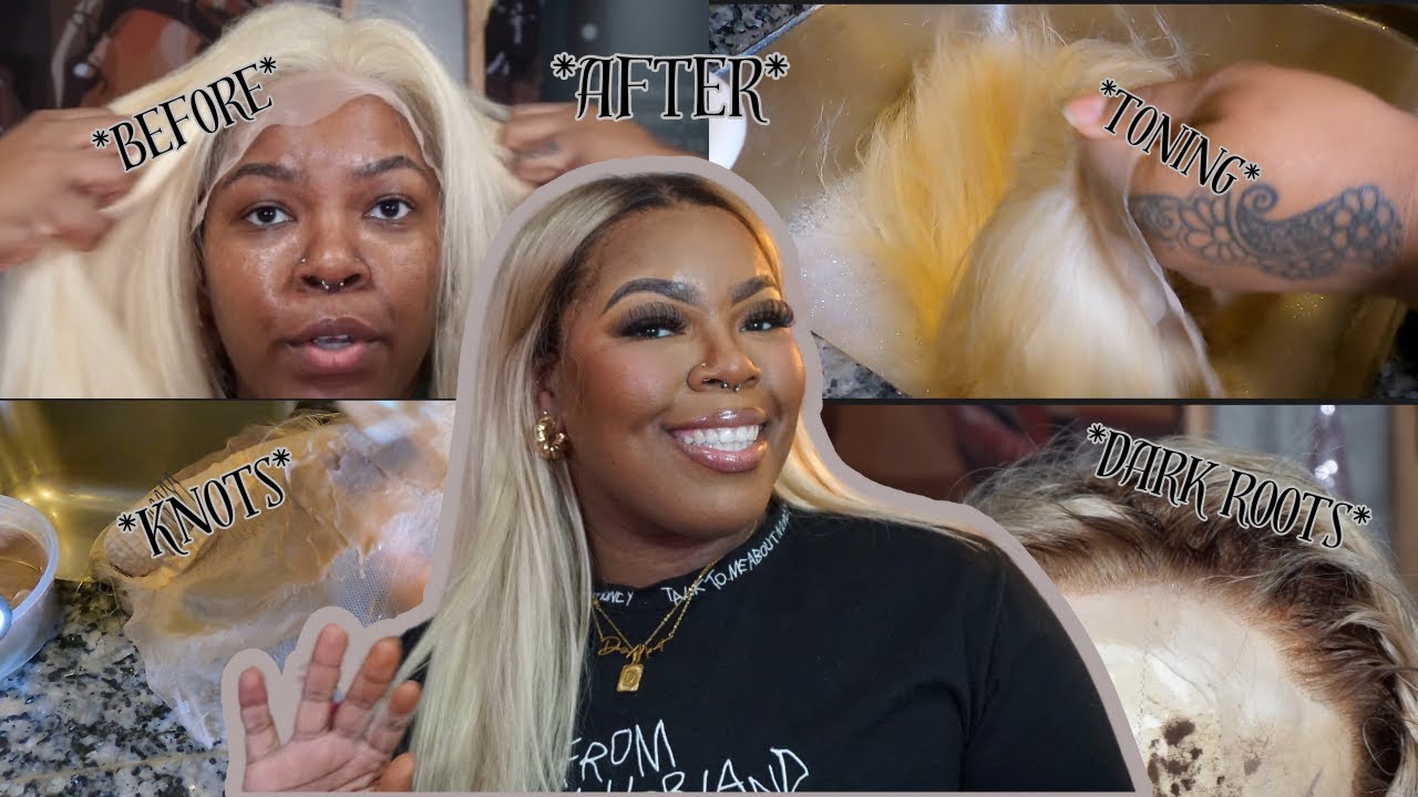 Perfect ash blonde wig for brown skin| toning hair+ knots | Dark roots| BEGINNER FRIENDLY