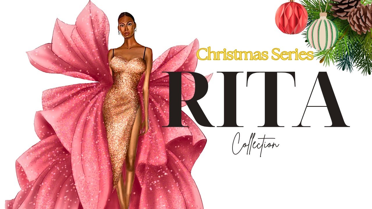 Golden Christmas Ball Gown ✨ Realistic ASMR Fashion Illustration | Couture Sketch