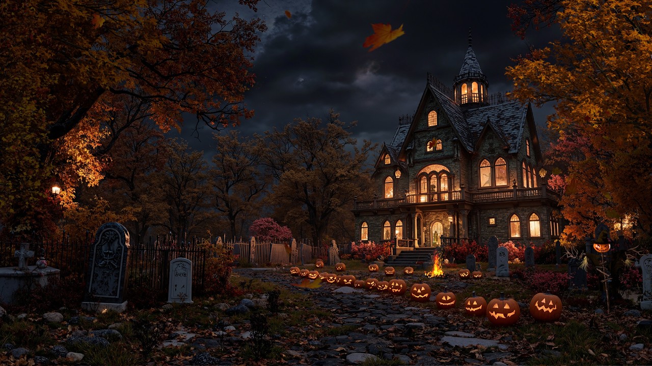 Haunted Victorian Mansion Halloween Ambience 🎃 | Crackling Fire & Spooky Autumn Night Sounds