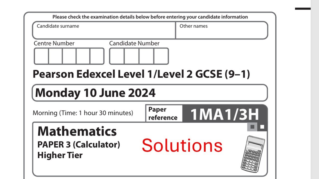 Paper 3H June 2024 Edexcel Maths GCSE