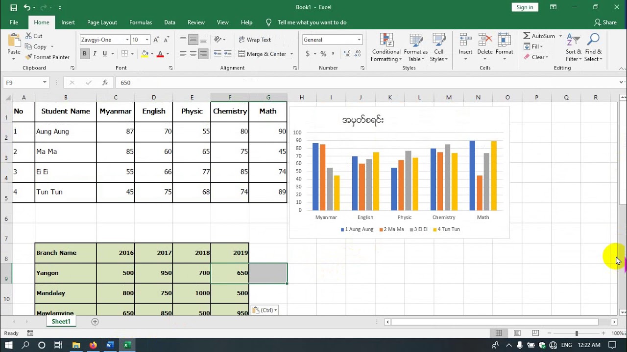 Excel မှာ Chat ဆွဲနည်း သင်ခန်းစာ