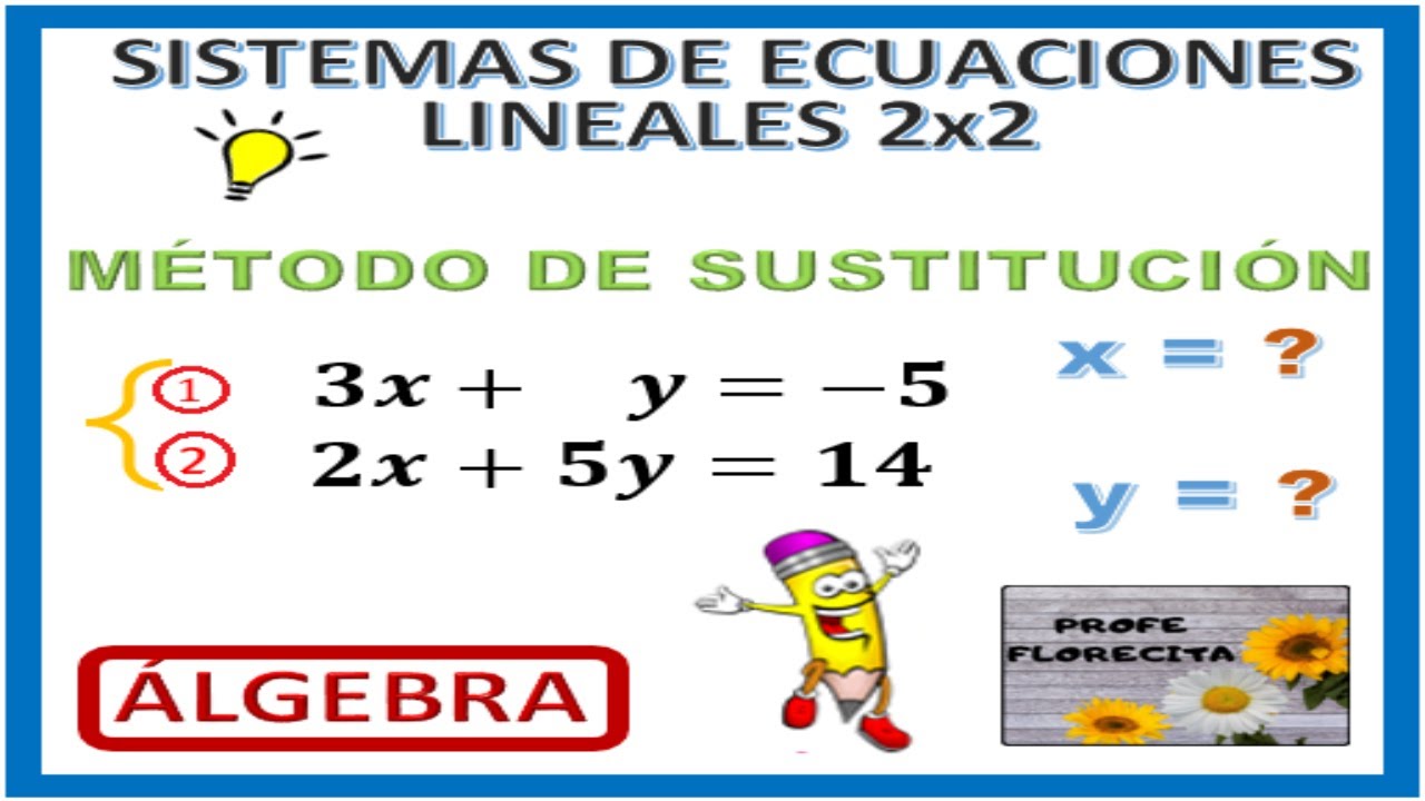 SISTEMA DE ECUACIONES LINEALES 2x2📝Método de SUSTITUCIÓN✏️Ejercicio 1🚀SUPER FÁCIL🌻