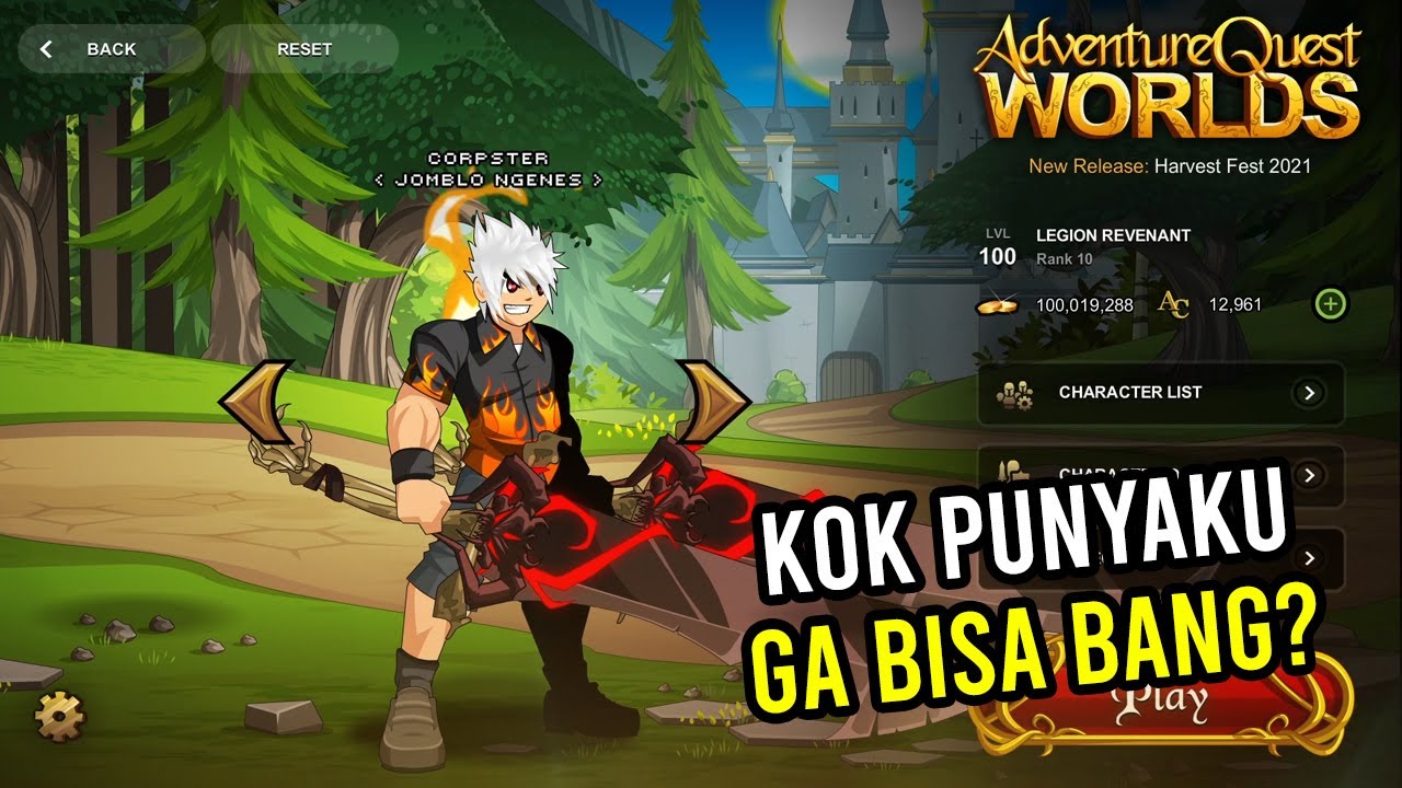 CARA MEMUNCULKAN TAMPILAN PILIHAN AKUN (CHARACTER SELECT SCREEN) - AQW Indonesia