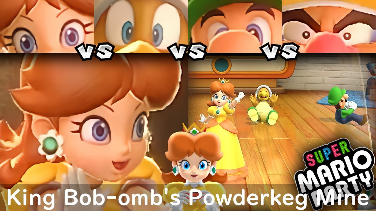 Super Mario Party Daisy vs Hammer Bro vs Luigi vs Wario #108 King Bob omb's Powderkeg Mine