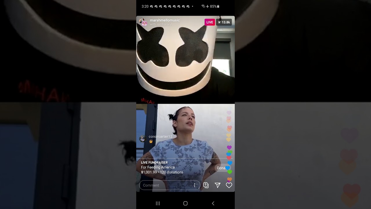 Marshmello and Halsey on instagram live