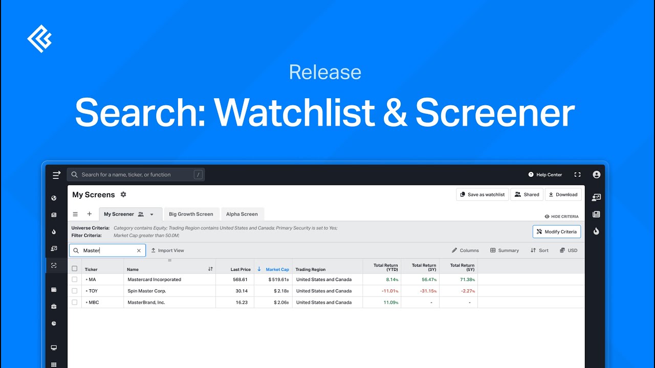 Search in Watchlist & Screener Release