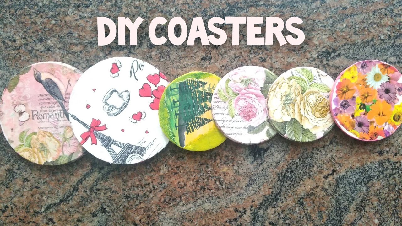DIY COASTERS WITH WHITE CEMENT . वाइट सीमेंट के कोस्टरो में डेकोपाज ।