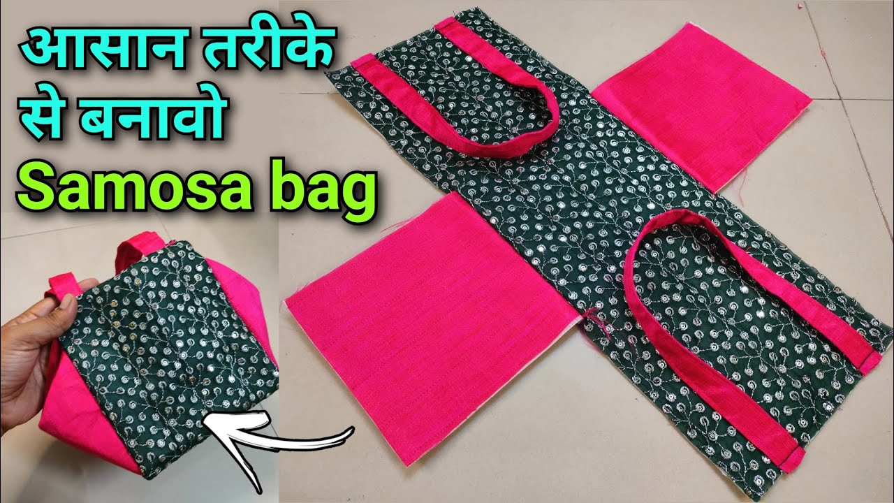 ⭐ Samosa bag बनाने का आसान तरीका | Handbag cutting and stitching/ bag making at home/tote bag/ purse