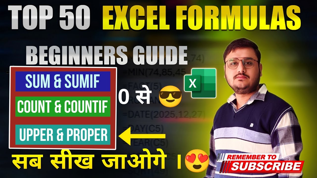 TOP 50 😎 MS EXCEL FORMULAS FOR BEGINNERS 👍| EXCEL सीखो 1 वीडियो में | 0 से हीरो बना दूंगा | HINDI 🙂 