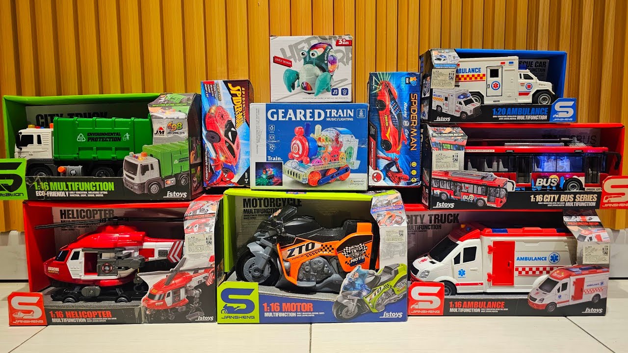 Unboxing Truk Oleng, Mobil Ambulans, Truk Pemadam, Excavator, Bajai, Helikopter, Truk sampah
