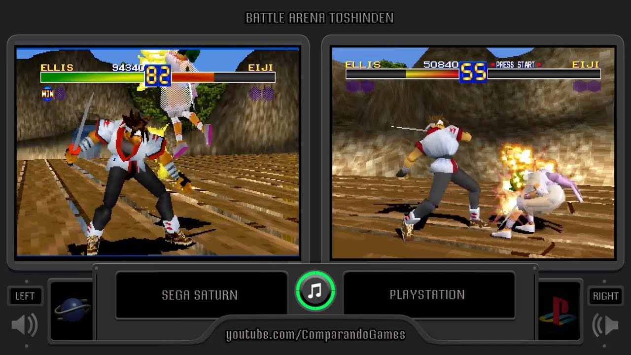 Battle Arena Toshinden (Sega Saturn vs Playstation) Side by Side Comparison - VCDECIDE