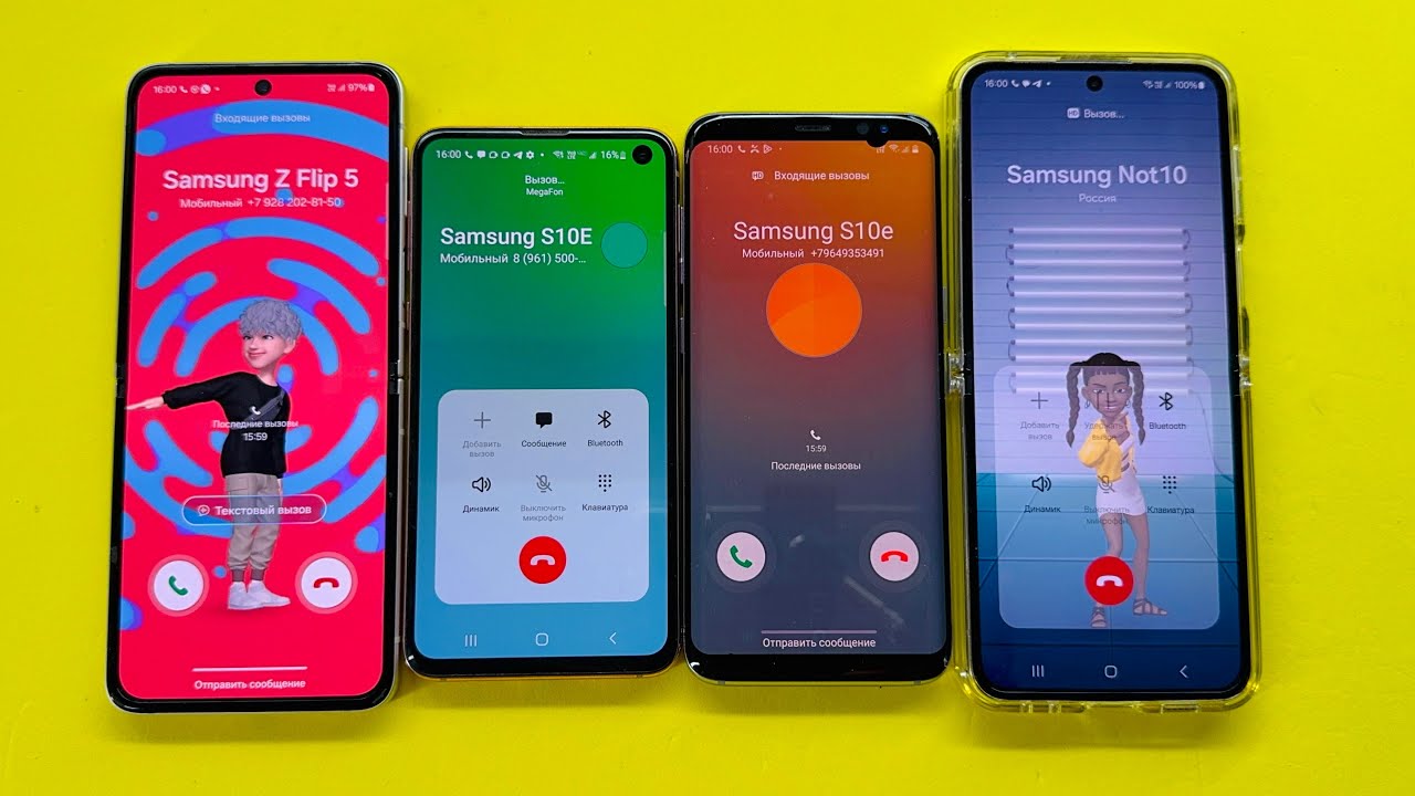 Incoming+Outgoing Calls On Four Phones | Samsung S10e+Samsung S9 vs Samsung Z Flip5+Samsung Z Flip3