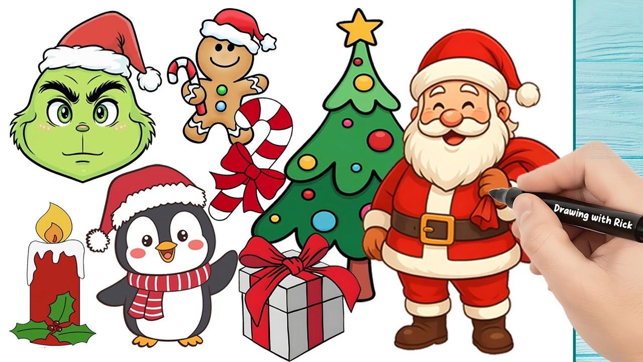 1 HOUR Christmas Drawing Marathon! 🎄🎅 8 Cute Drawings Step by Step