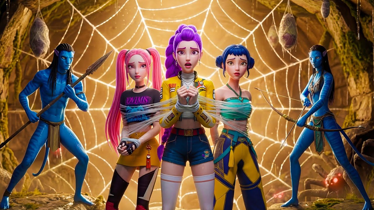 Rescuing HuntriX from the Giant Spider Trap vs Avatar Warriors | Kpop Demon Hunters Animation