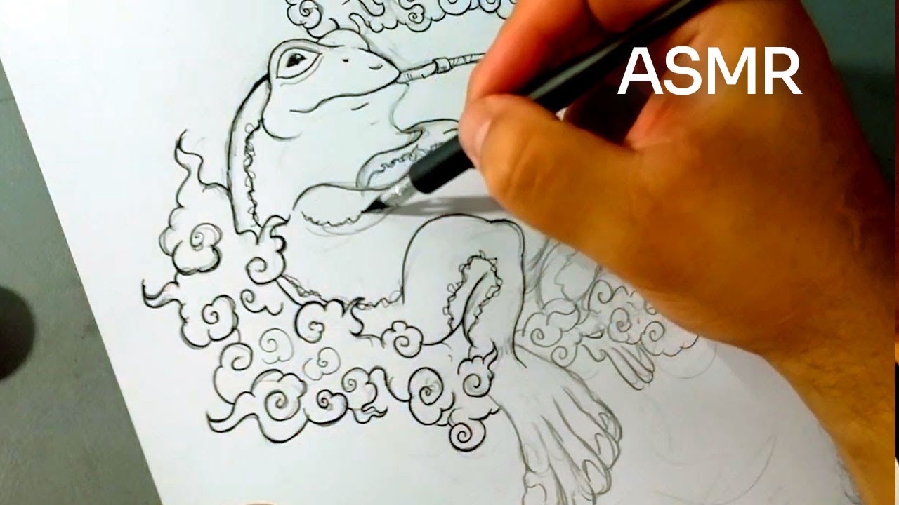 Vintage Frog Drawing – Japanese Tattoo Style – ASMR Pen Sketch (No Talk)