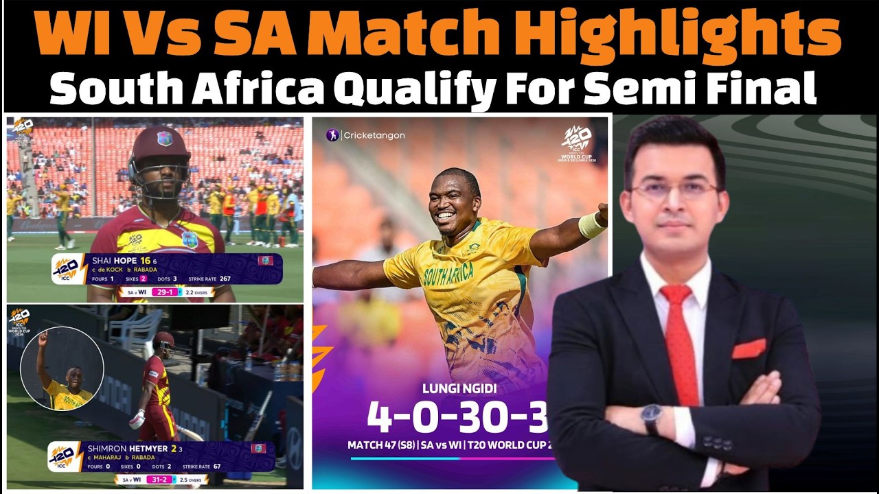 South Africa Vs West Indies Match Highlights / South Africa Qualify For Semi Final .