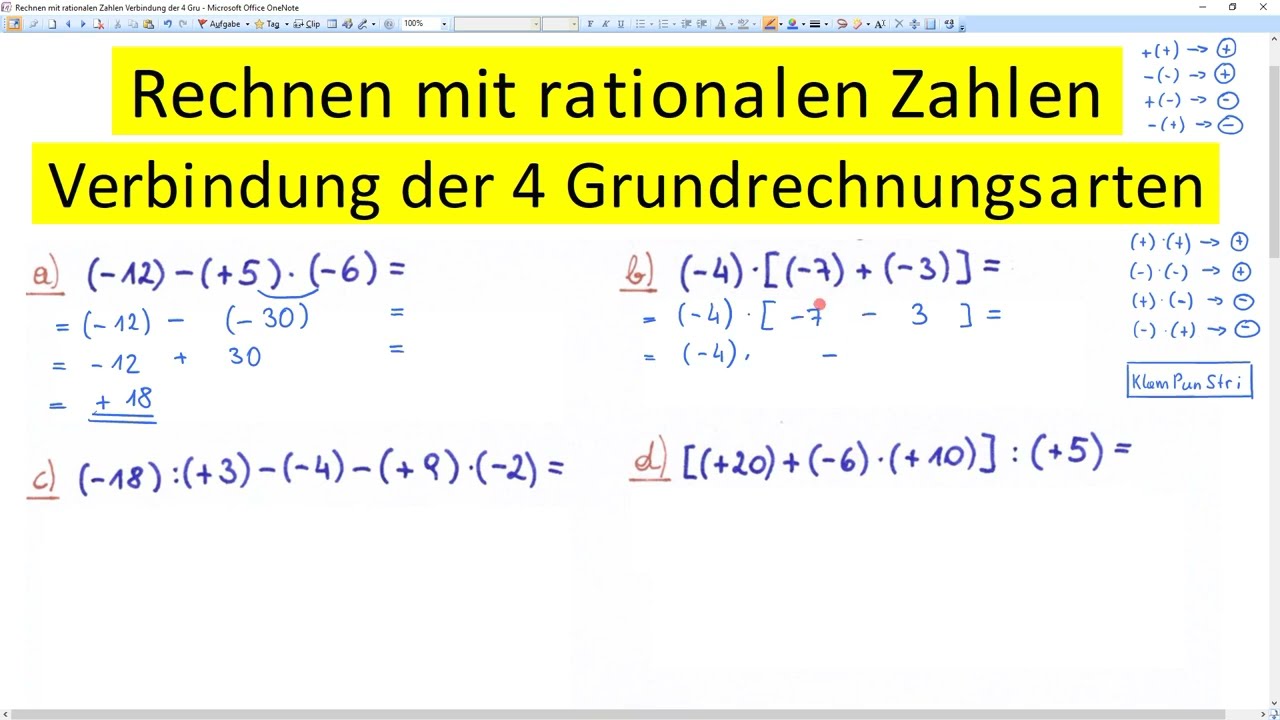 Rechnen mit rationalen Zahlen Verbindung der 4 Grundrechnungsarten (6 Stück)