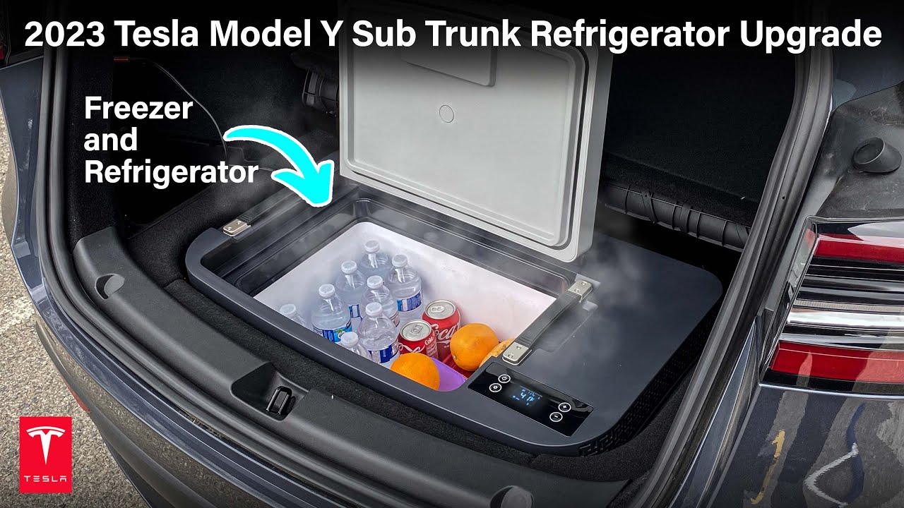 2023 Tesla Model Y Sub Trunk Refrigerator & Freezer Upgrade! #tesla