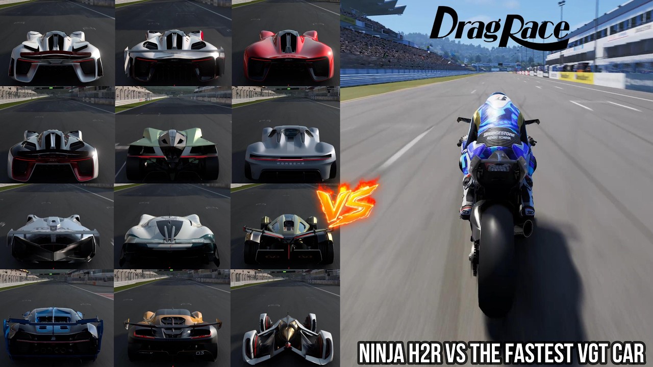 RIDE 6 NINJA H2R vs GRAN TURISMO 7 FASTEST VGT CARS DRAG BATTLE! 🔥 400 KM/H Supercharged Bike