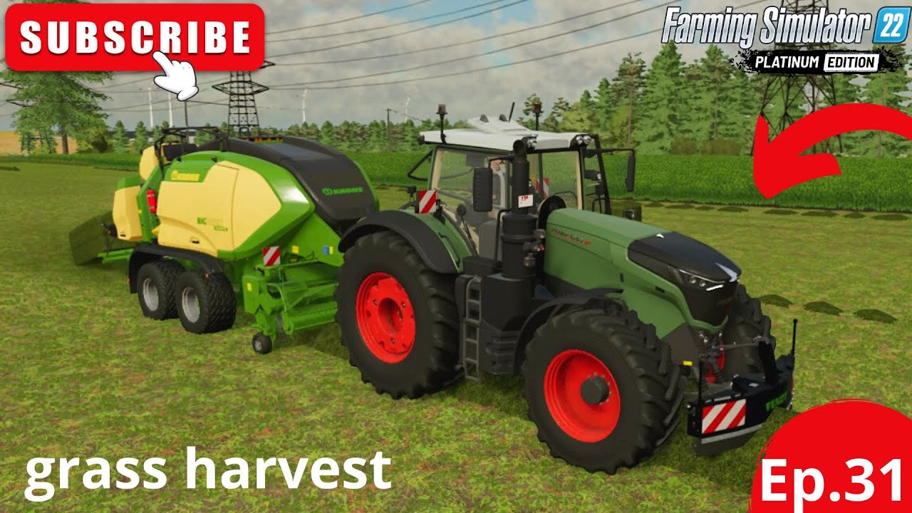 fs22 grass harvest and making bales , Fendt , Massey Ferguson, Landini ,timelapse, satisfying