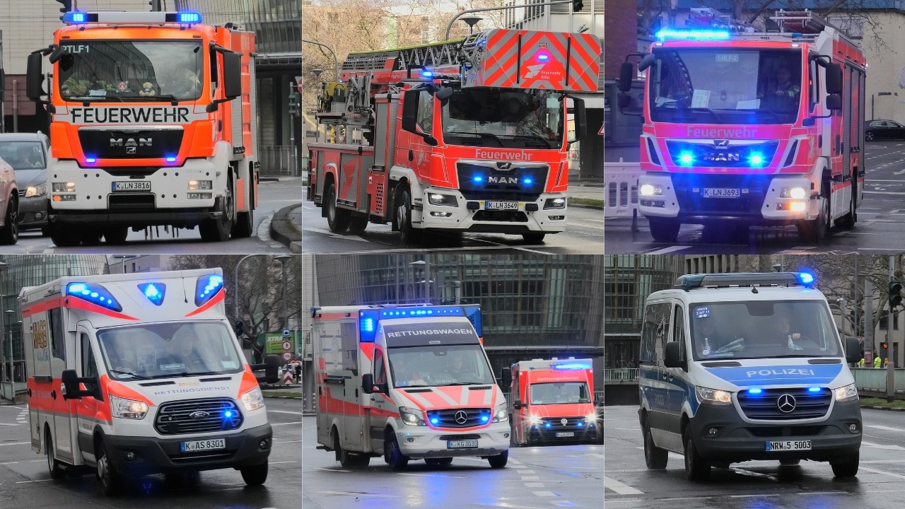 Rosenmontag in Köln - Einsatzfahrten Feuerwehr, Polizei & Rettungsdienst