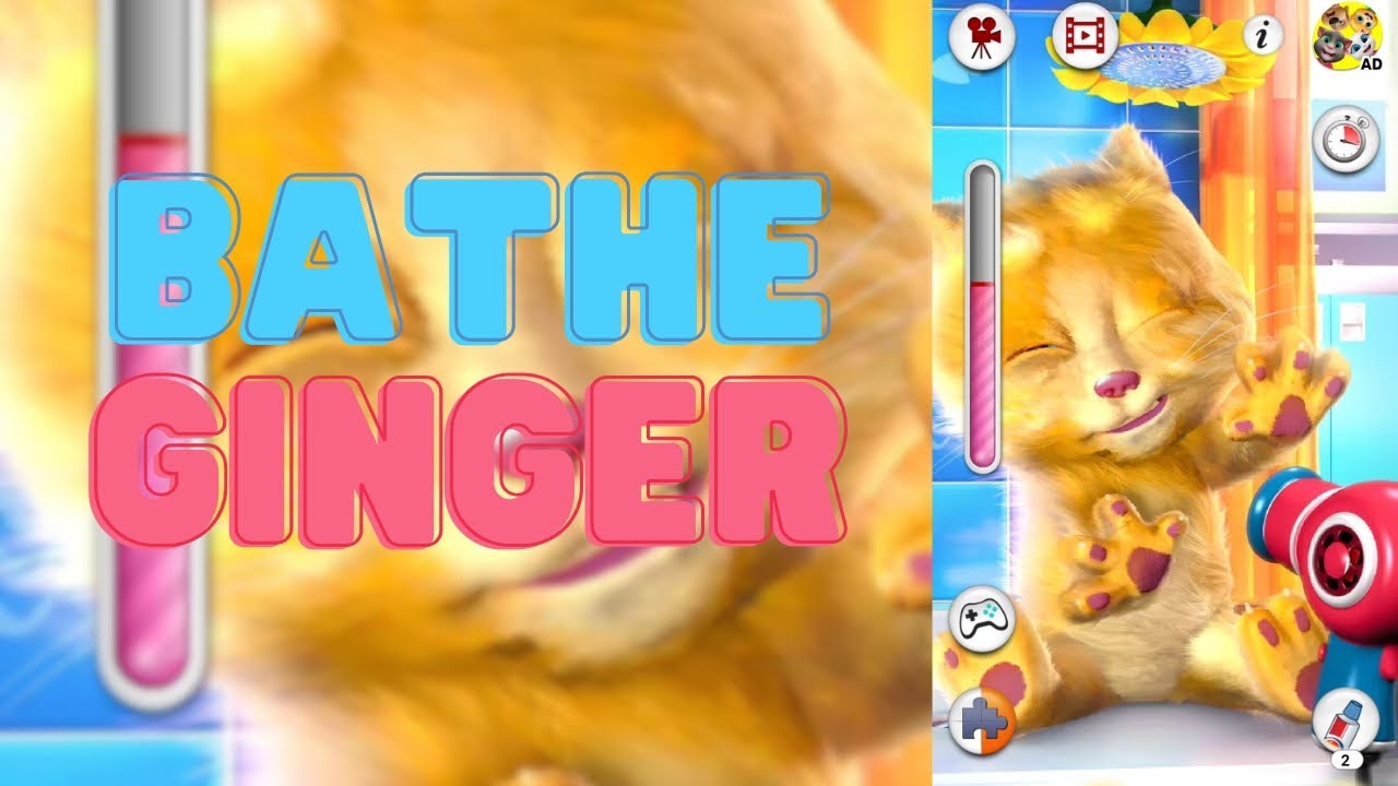 Talking Ginger Gameplay Bath Showering and Drying - Mini Games Puzzle