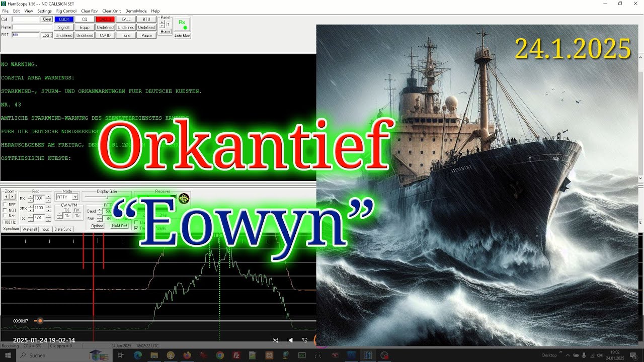 Sturm Orkan Orkantief Eowyn &diams; DWD RTTY DDH47 147.3 kHz ► SDR Nooelec V5 & Youloop