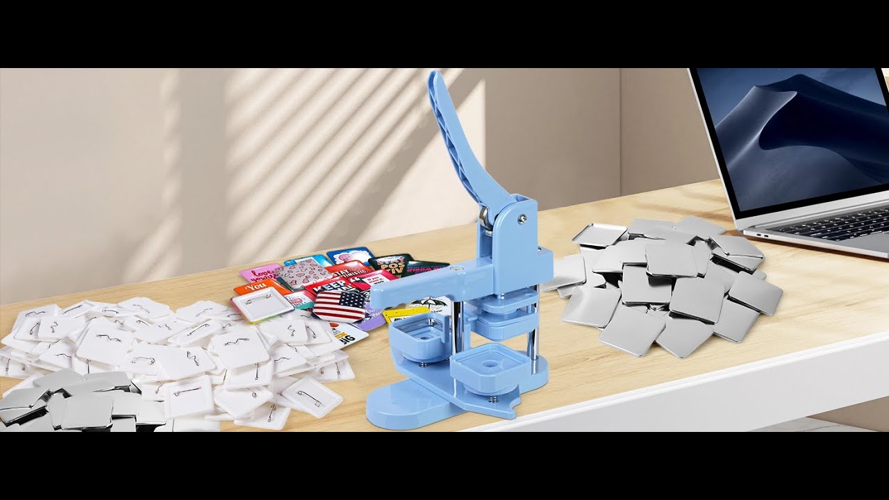BEAMNOVA Square Button Maker Machine with 100 Sets of Button Supplies Parts, Light Blue
