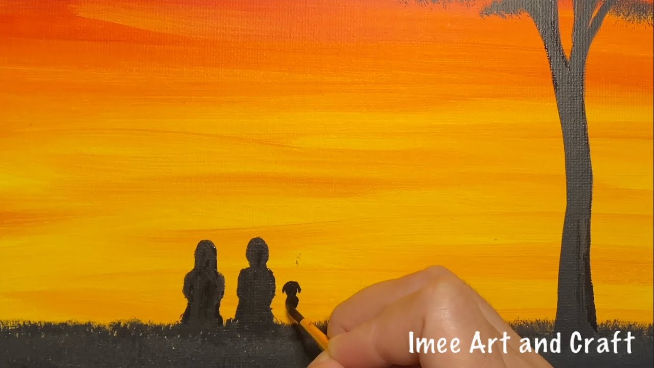 Easy Acrylic Painting for Beginners | Sunset Couple Painting | Silhouette Painting