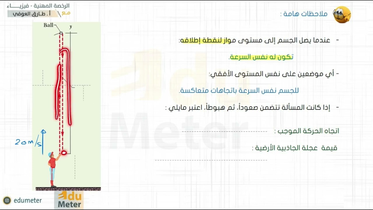 كورس الرخصة : المعيار 5 : معادلات الحركة، السقوط الحر