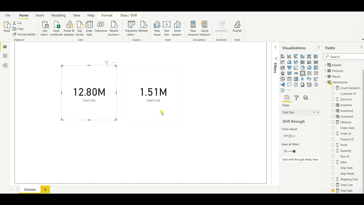 Power BI | How to use Calculate Function | SUM | Total Sale | Total Cost | Profit Margin |