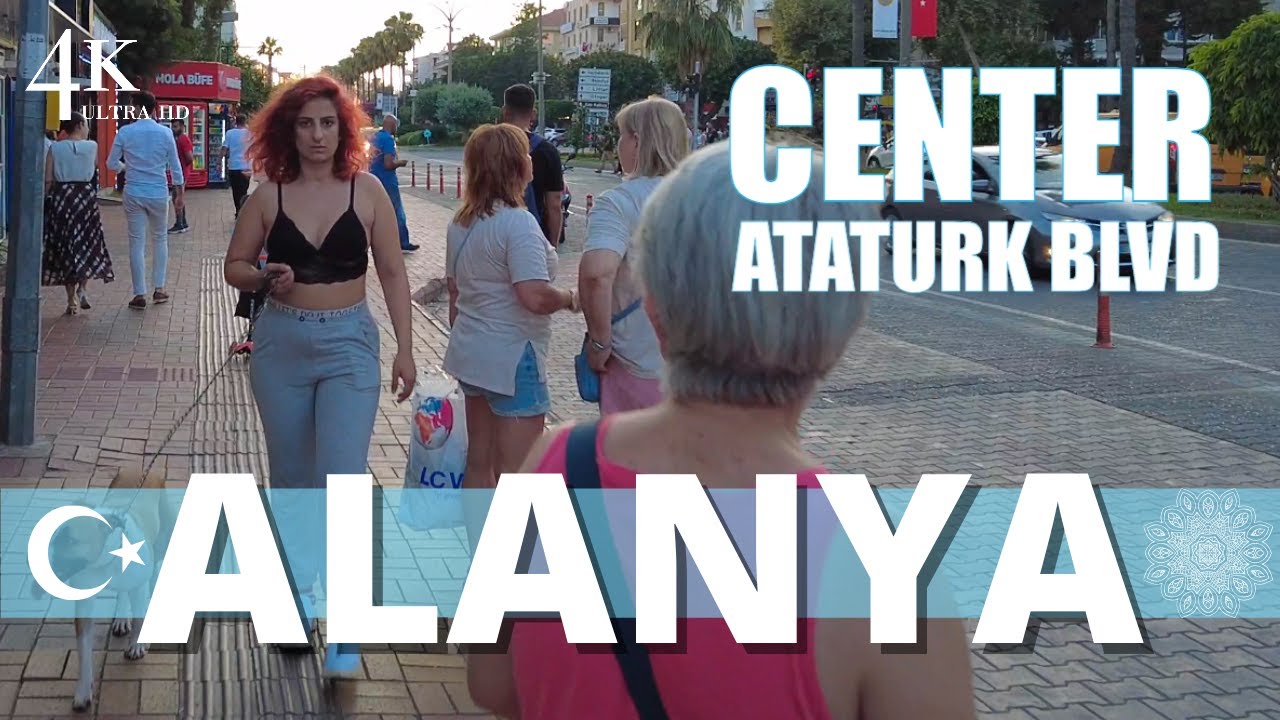 【4K】 Alanya 2022 Miesto centras: Ataturk bulvaras ir uostas