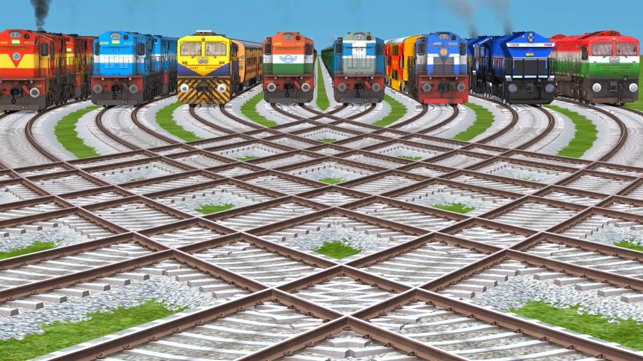 🎍All Realistic Train Gameplay On Bumpy Railroad || indian train videos railroad crossing