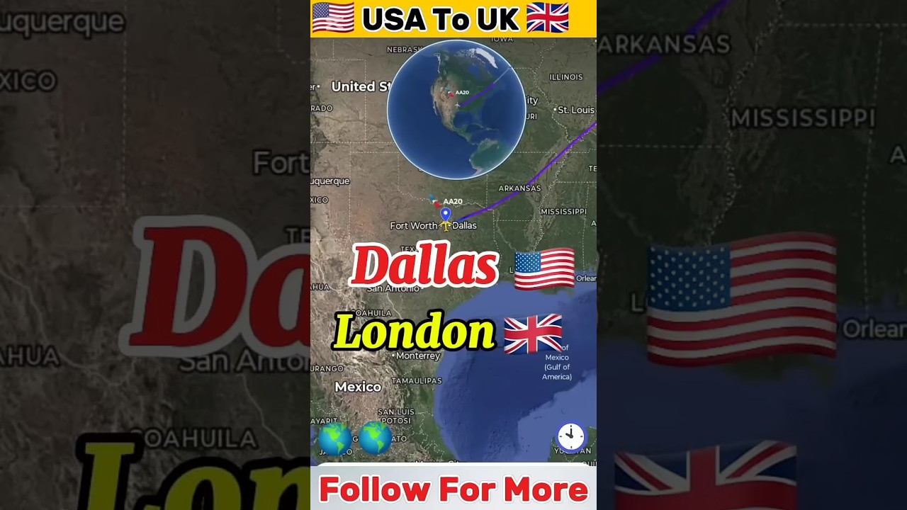 USA 🇺🇸 to UK 🇬🇧 | Direct Flight Route ✈️ | Map Animation