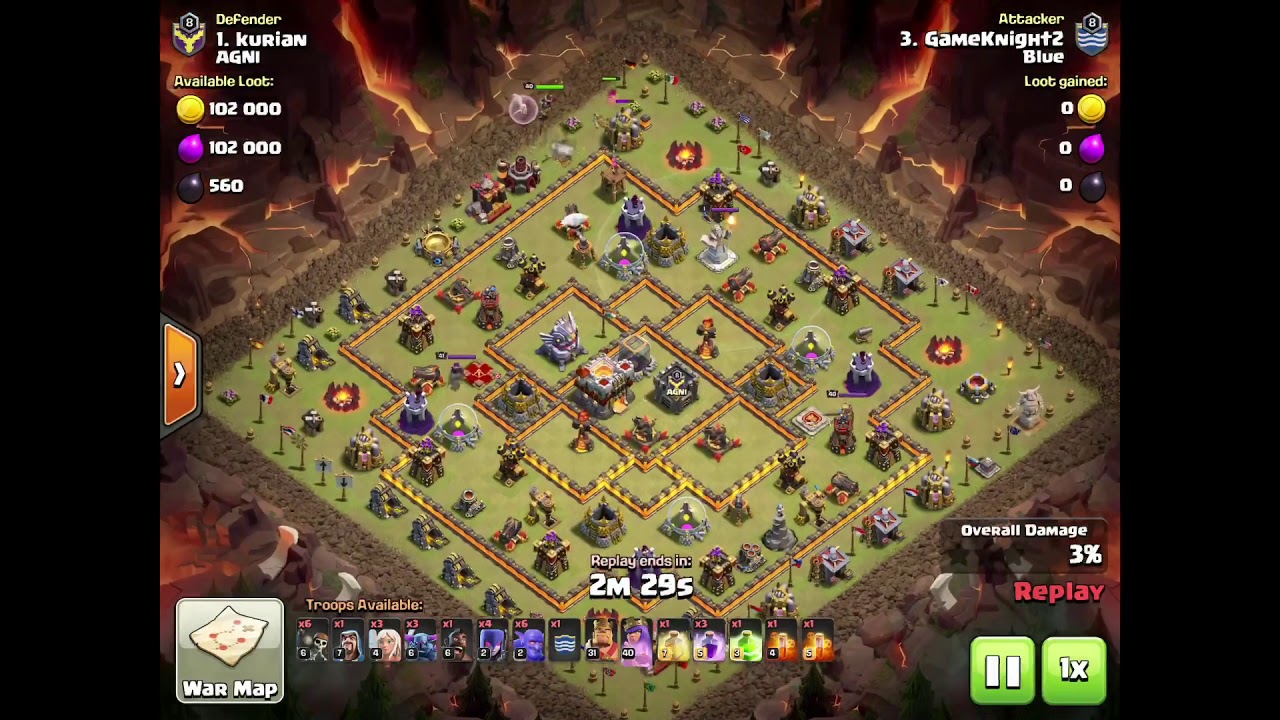 BLUE - TH10 vs TH11 BoWitch 3 star strong war attack