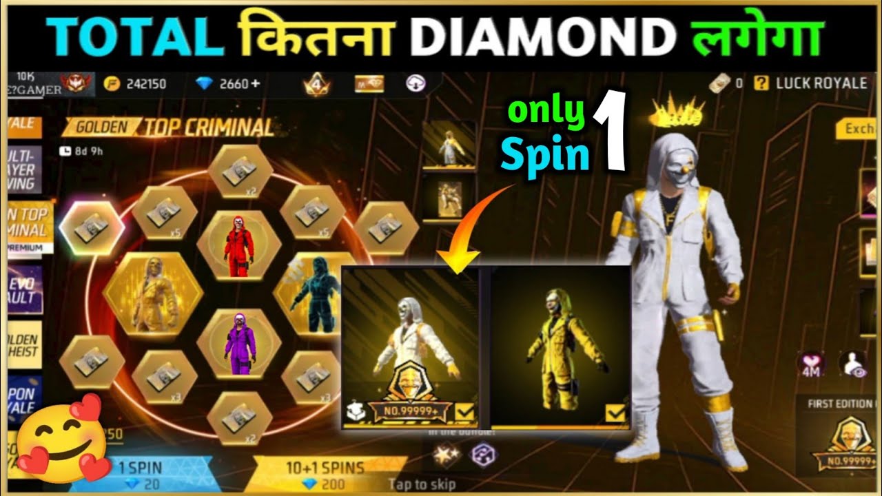 NEW GOLDEN TOP CRIMINAL RING EVENT FREE FIRE | GOLDEN CRIMINAL BUNDLE SPIN | FREE FIRE NEW EVENT