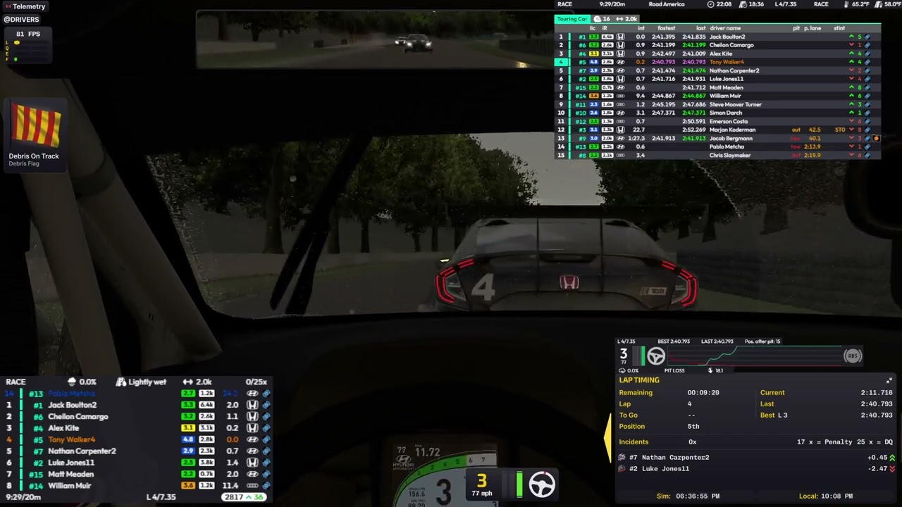 TCR Virtual Challenge 20 min race on Iracing  S1W3 2026 at Rd America Hyundai Veloster TCR