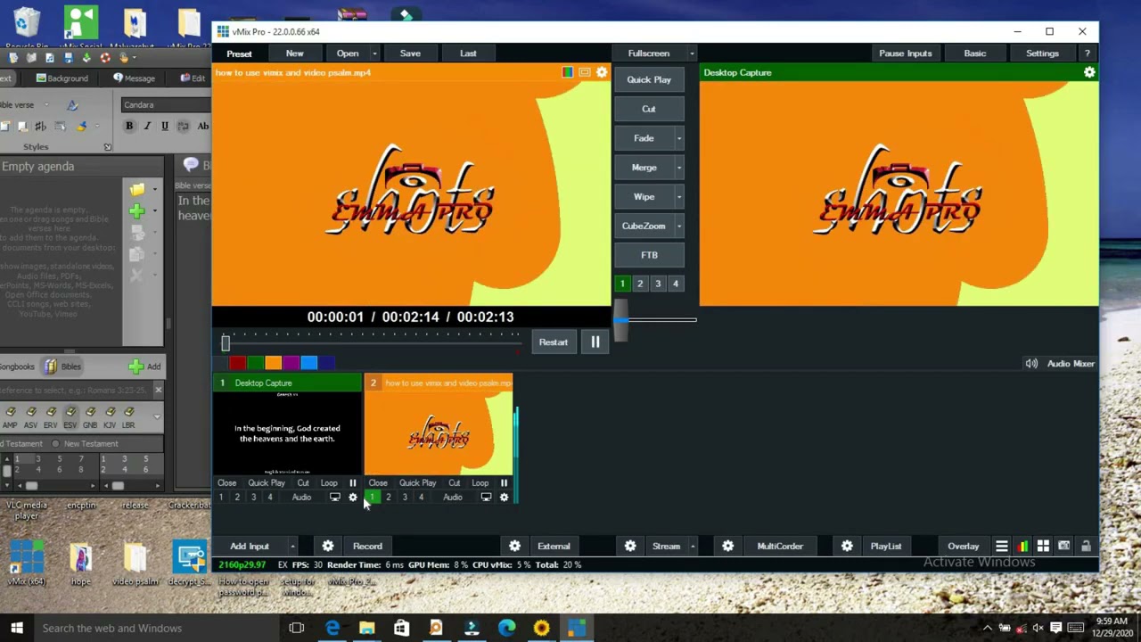 How to use vimix and videopsalm in live presentation