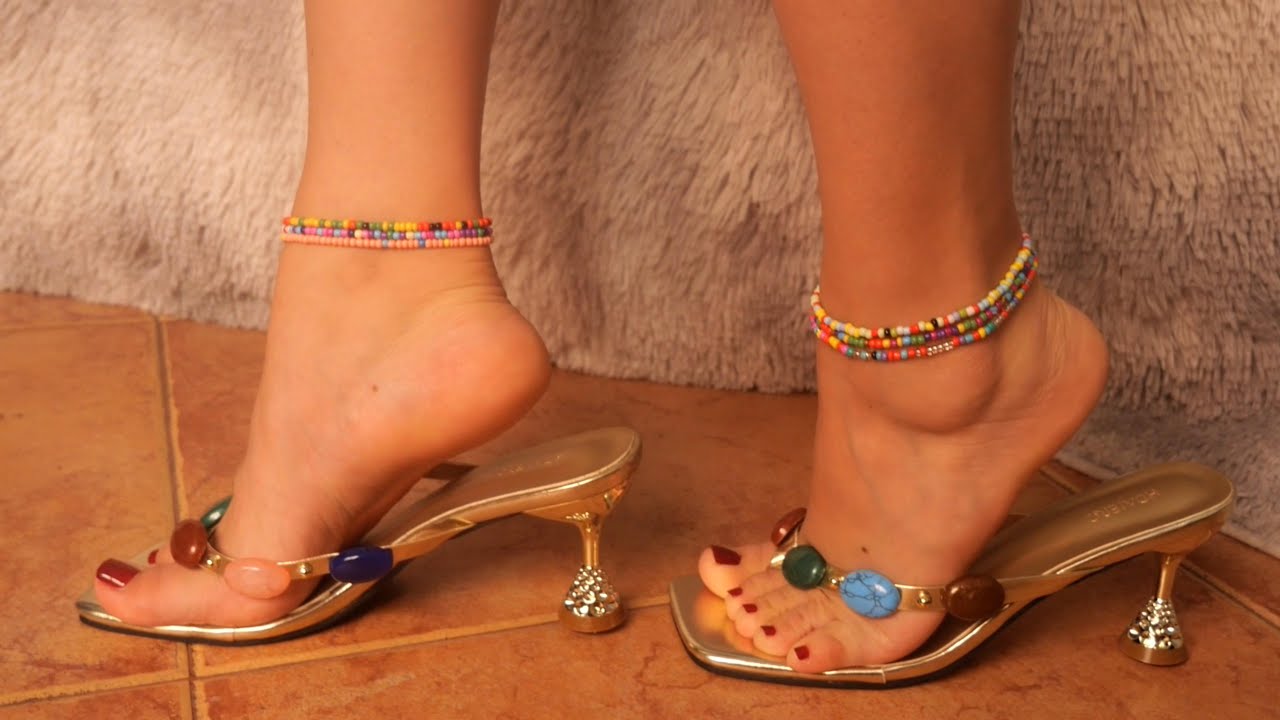 Temu Sandals Try On - Golden Gem Thong Kitten Heels