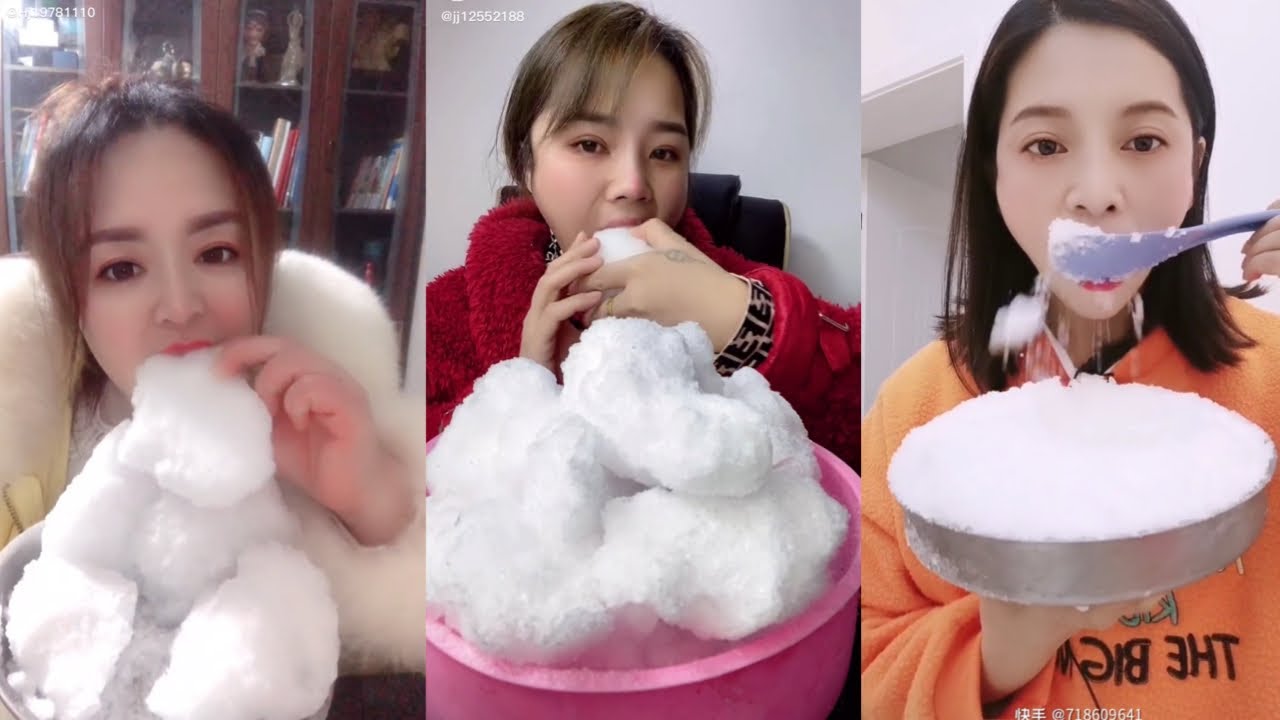 CRUNCHY AND POWDERY WHITE ICE MUKBANG EATING ASMR \ BIG BITES FREEZER FROST & SHAVED ICE #45