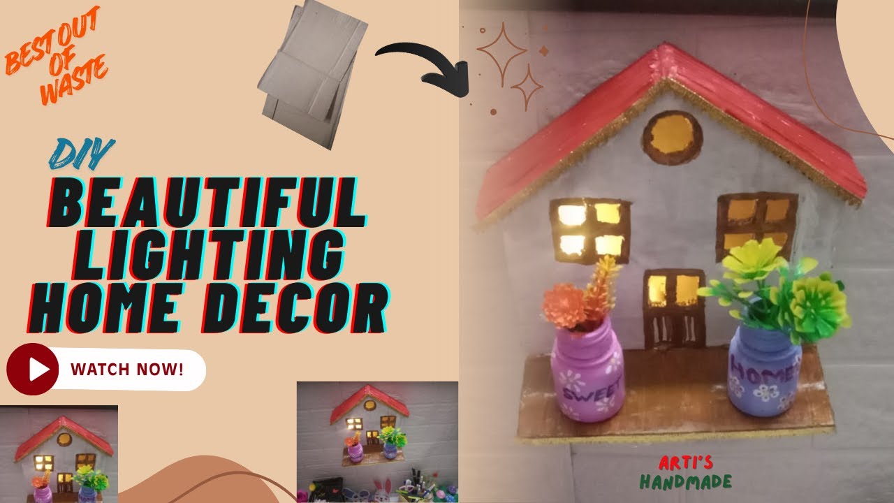 How to Make a easy & Beautiful Cardboard 🏠 House with 💡Lights | Cardboard Hut Tutorial #diy